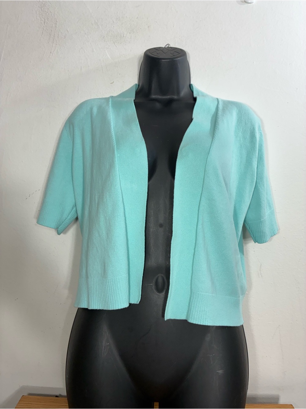 Roz & Ali Mint Short Sleeve Open-Front Cropped Cardigan